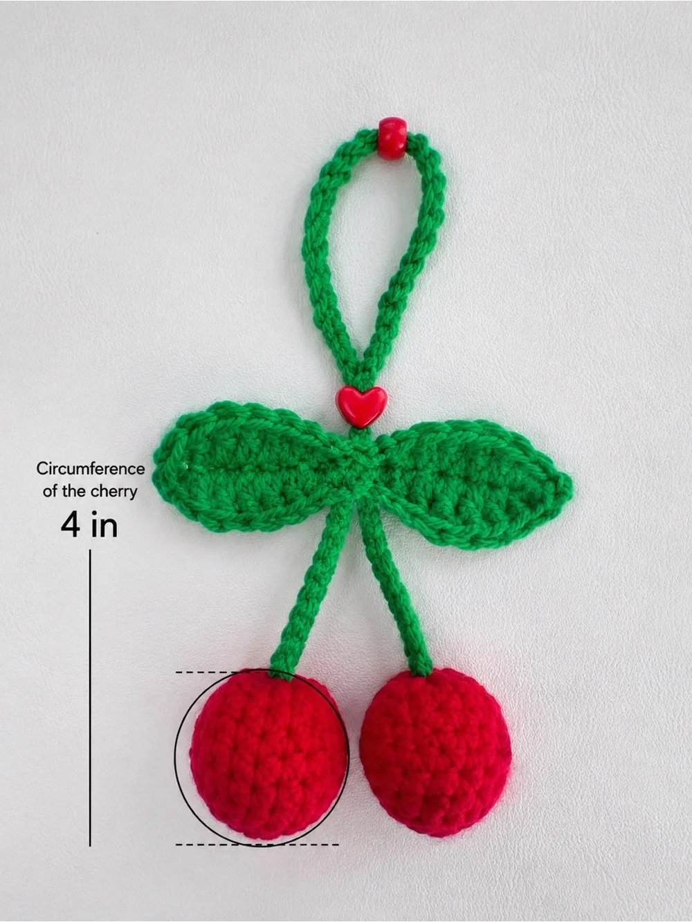 Crocheted Cherry Key Charm Card Holder - Red & Green